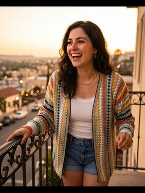 Multicolor Striped Crochet Cardigan Sweater